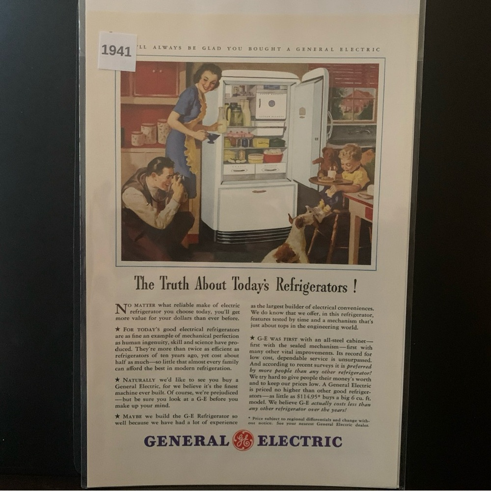 Vintage 1941 General Electric Truth About Refrigerators Ad Advertisment